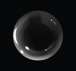 Monochrome sphere on dark backdrop. Glossy surface with light reflections. Minimalist.