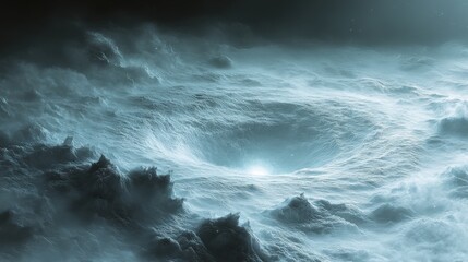 Obraz premium Dramatic swirling cosmic nebula, ethereal glowing center, textured cloudscape, vibrant teal and grey hues, abstract space art.