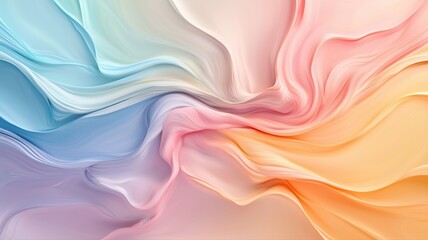 Obraz premium Abstract swirl pattern with pastel hues of blue, pink, and orange creating a soothing, fluid texture.