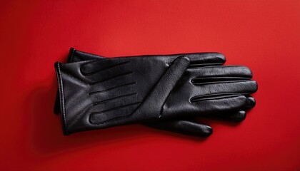 Black gloves on a red background
