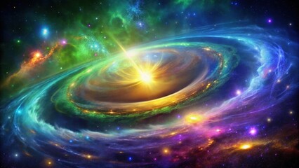 Obraz premium A vibrant cosmic swirl, a celestial ballet of nebulae and radiant stars, showcasing a dazzling display of colors and energy in the vast expanse of space