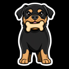 Fototapeta premium Rottweiler Dog Standing Alertly with a Toy Bone in Its Mouth Showcasing Strength and Playfulness in a Lively Outdoor Setting Ready for Fun and Adventure with Its Favorite Chew Toy