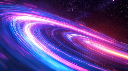 Naklejka premium A cosmic perspective of Earth with neon rings and abstract, moving light trails 