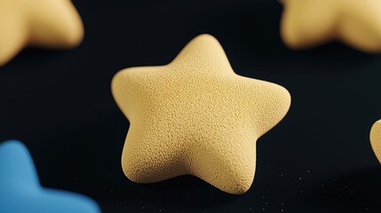Yellow star, close-up, dark background, 3D render, design