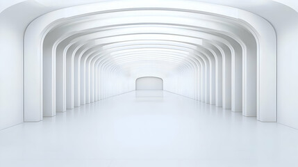 Long White Tunnel With Arched Ceiling And Diminishing Perspective Creating Illusion Of Distance