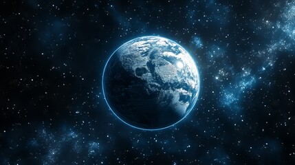 Fototapeta premium A detailed Earth in space with layered, glowing grids creating a futuristic aura 