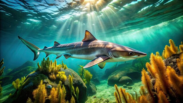 Drone captures a dogfish shark's ocean habitat, a breathtaking aerial view of Squalidae.