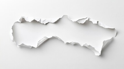 Fototapeta premium Torn piece of white paper on a white background.