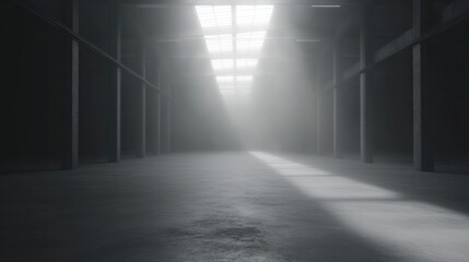 Isolated Airport Hangar Scene in Foggy Morning Light