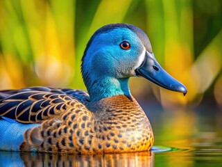 European blue-billed teal portrait: exquisite wildlife photography capturing a vibrant bird.