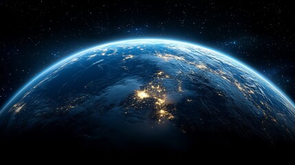 Fototapeta premium A glowing Earth with dynamic light beams representing interconnectivity in space