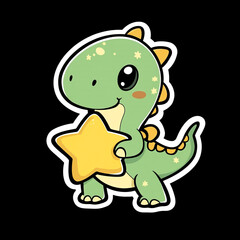 Obraz premium Adorable Kawaii Dinosaur Holding a Shiny Star in a Cute and Playful Style Perfect for Kids' Art Illustrations and Fun Designs Featuring a Lovable Dino Character with a Bright Smile