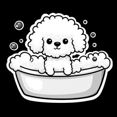 Adorable Bichon Frise Dog Enjoying a Relaxing Bubble Bath Surrounded by Foam and Bubbles Showcasing Its Fluffy Coat and Playful Personality in a Cute and Charming Setting