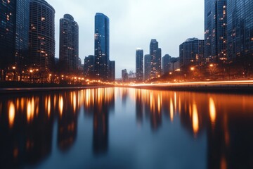 Obraz premium City skyline reflection at night