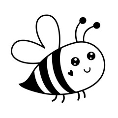 Black and white bee clipart. Cute character in cartoon flat style. Hand draw vector illustration