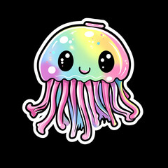 Naklejka premium Joyful Jellyfish with Sparkling Tentacles in a Colorful Anime Style Radiating Happiness and Whimsy Under the Sea Perfect for Brightening Up Any Art Collection or Project