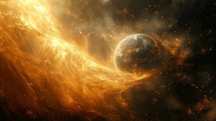 Fototapeta premium The Earth glowing softly with abstract light rays and swirling patterns around it 