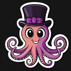 Charming Cartoon of a Joyful Octopus Dressed in a Tiny Top Hat Perfect for Fun Illustrations Whimsical Designs and Playful Art Projects Featuring Sea Life and Marine Themes