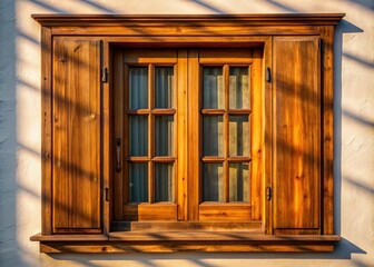 Low-light, textured wooden window frame; architectural detail sharply defined against a stark white.