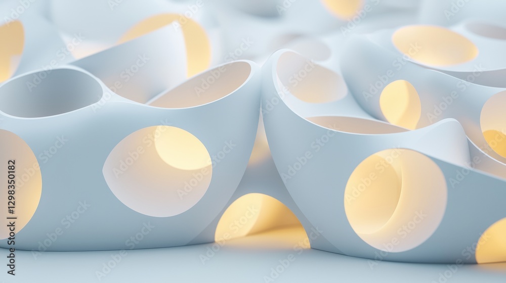 Fototapete abstract 3d rendering of a complex, organic structure with a light blue color and warm lighting.