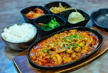 Traditional bulgogi chicken served in Korean restaurant