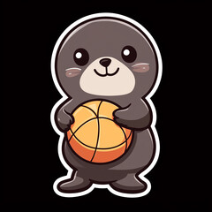 Naklejka premium Adorable Playful Seal Balancing a Colorful Ball in a Cute Kawaii Style Perfect for Kids' Art Illustrations and Fun Designs Featuring a Joyful Marine Animal in a Whimsical Setting