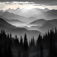 Obraz premium Misty sunrise mountain range