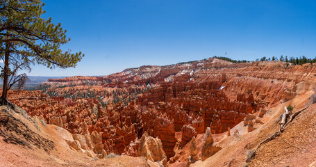 Bryce Canyon national park Panorama With Hoodoos and snow, Utah, USA
