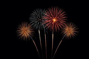 fireworks are lit up in the dark sky with a black background