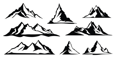 Silhouette mountain range isolated on white background, vector design set