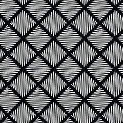 Abstract geometric seamless pattern. Square, diamond, rhombus hatched tiles. Black and white ornament