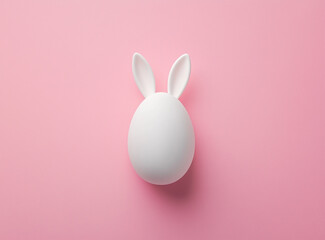 Fototapeta premium Uovo di Pasqua con orecchie di coniglio su sfondo rosa.