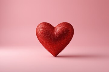 a close up of a red glitter heart on a pink background