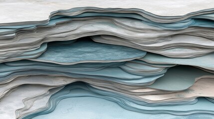 Obraz premium A digital illustration of a complex, layered structure composed of various shades of blue and gray.