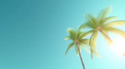 Palm Trees on Turquoise Sky Background