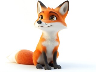 Playful fox character animation studio 3d model white background front view