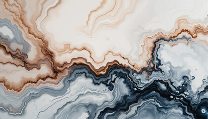 Fototapeta premium Beige Blue Marble Flow, Abstract marble texture in beige and blue with flowing lines. Ideal for backgrounds and modern designs.