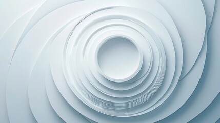 A 3D rendering of a white, abstract design with concentric circles and a central oval.