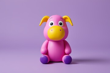 Naklejka premium purple toy with yellow nose and ears sitting on a purple surface