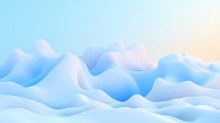 Obraz premium A 3D rendering of a serene, abstract landscape with undulating hills and valleys in shades of blue and white.