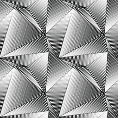 Low poly bw graphic seamless pattern. Abstract geometric texture. Triangles, crystal, low polygonal texture. Hatched surface in black and white