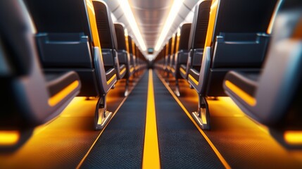 Futuristic Airplane Aisle Shot with Ambient Floor Lighting in HDR