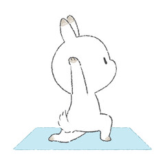 ヨガのポーズをするうさぎのキャラクターの手書きイラスト