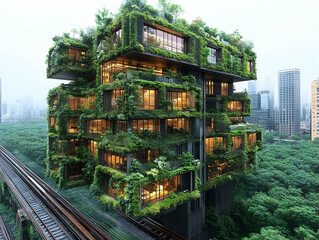 Vertical Green Building 3D Illustration