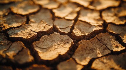 Dry Cracked Earth Surface Under Warm Natural Light Patterns