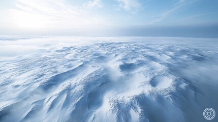 Obraz premium A breathtaking aerial view of a vast tundra during a blizzard, with snowdrifts forming intricate patterns, realistic, very detailed