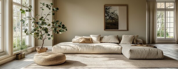 Serene Living Room Design with Neutral Tones and Natural Light