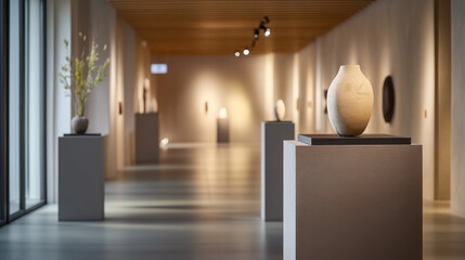 Modern art gallery with ceramic vases on display