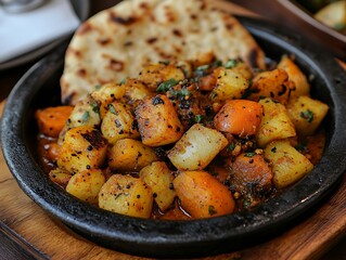 Spiced Potatoes & Naan, Restaurant Dish