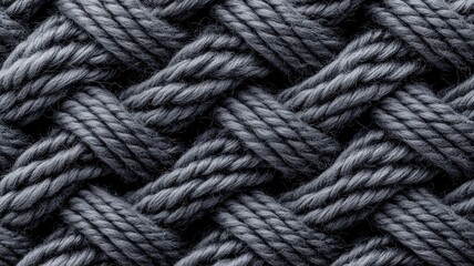 Close-up of interwoven gray ropes creating a textured and intricate pattern, perfect for backgrounds and design projects.